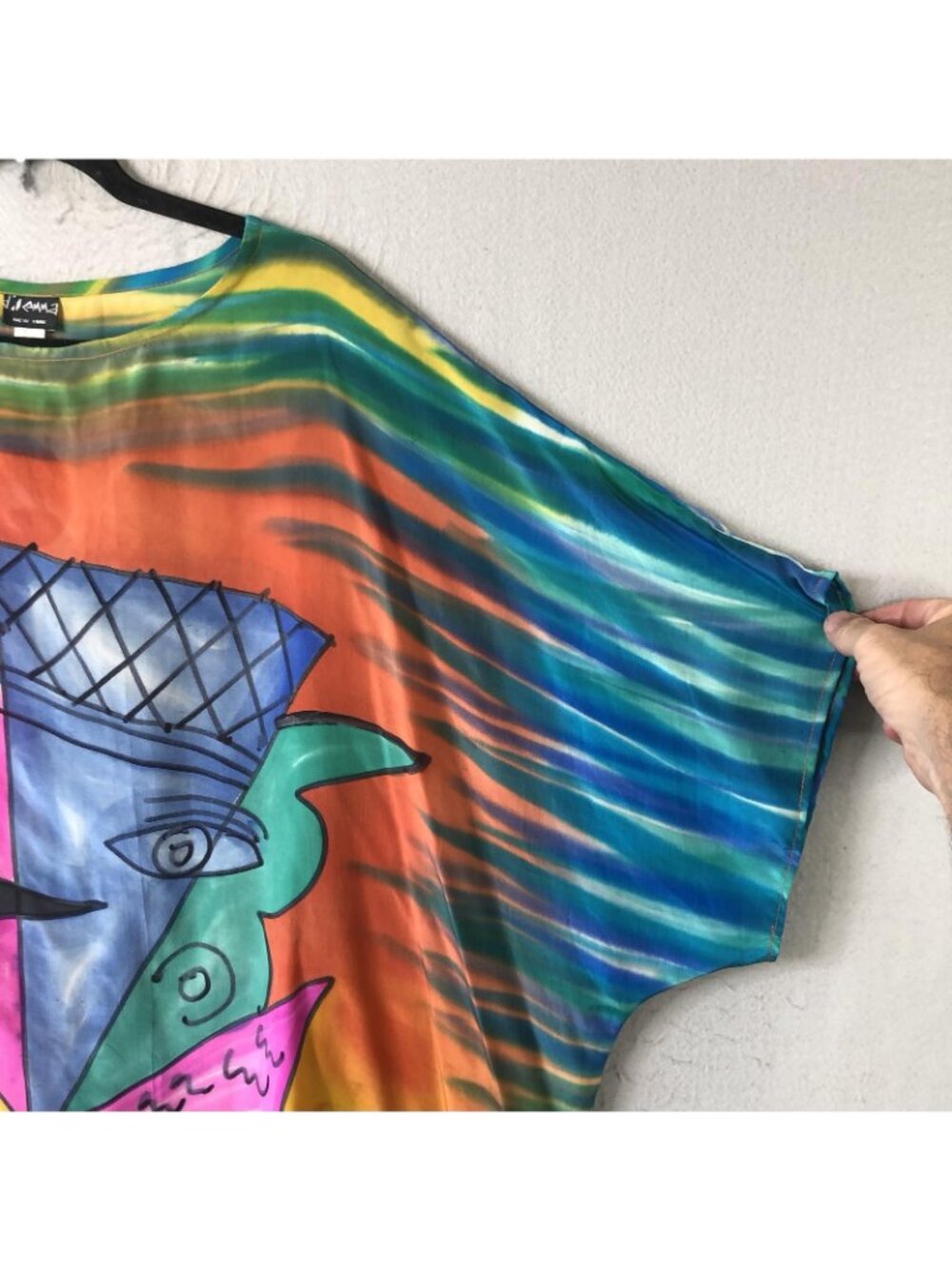 Dilemma Tunic Top Womens One Size Multicolor Abstract Silk Artsy Boho Oversized - Picture 12 of 16